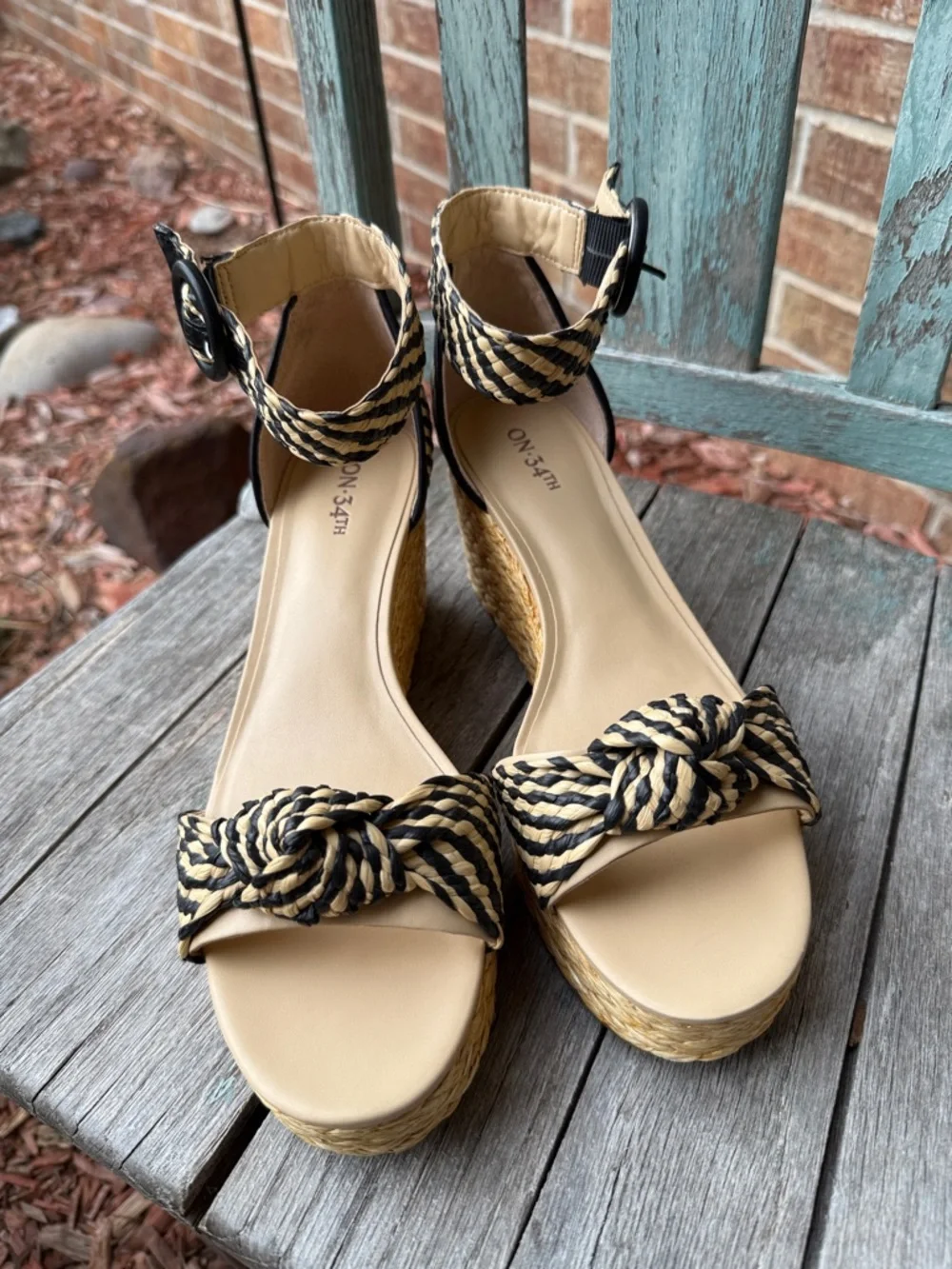 On 34th Ladies 9.5 Nihari Knotted Adjustable Ankle Strap Wedge Sandal